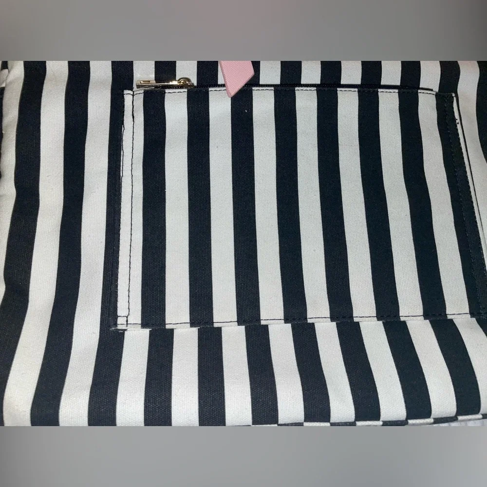 Womens laptop bag w/Pink Bow Top-Handle Satchel with Black & White Stripes